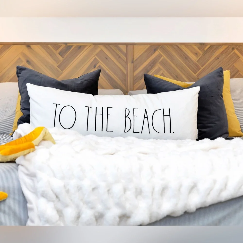 Rae Dunn 2PC Throw Pillow Case & Feather Insert To The Beach Nautical Accent